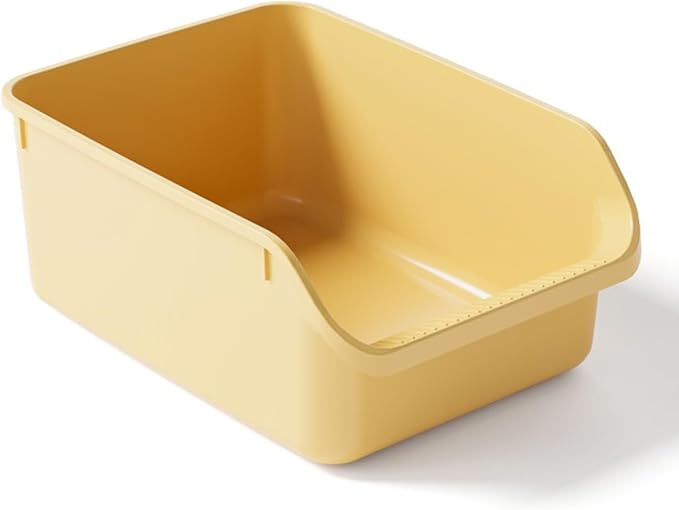 Large Cat Litter Box with High Sides,Cat Boxes for Indoor Cats,Cat Litter Pan for Kitty,Litter Box with Low Entry,Anti-Splashing,Easy to Clean (Yellow)