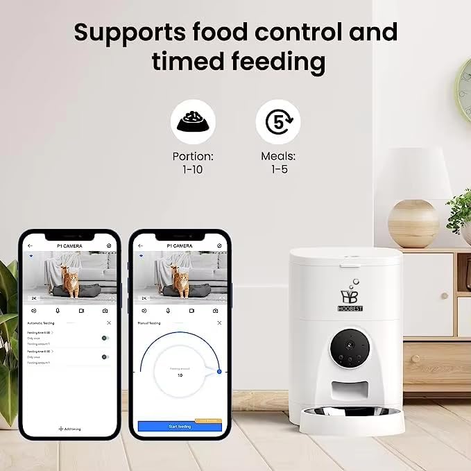 4L Automatic Pet Feeder - Smart Feeder for Cats & Dogs with 2K Camera, 2-Way Audio, App Control, Timer, and Dual Power. WiFi-Enabled, Programmable Feeding for a Healthier Pet Routine.