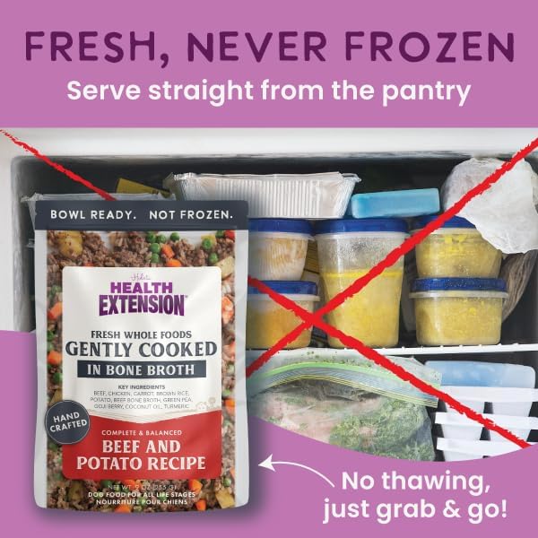 Health Extension Gently Cooked Beef & Potato Dog Food, Human-Grade and Shelf-Stable with Superfoods, Supports Digestion, Immunity, Skin & Coat, 9 oz Pouch (Pack of 5)