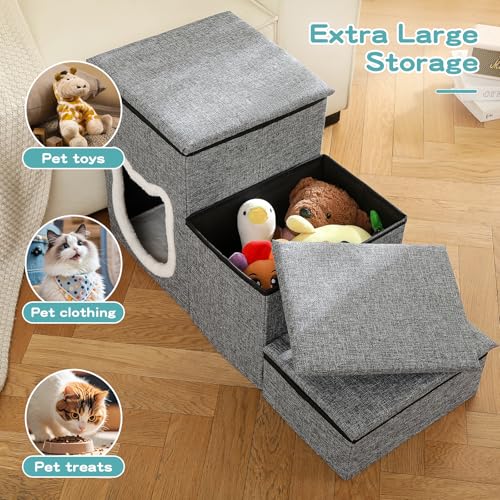 17"H Cat Stairs for Old Cats, Dog Stairs for Small Dogs, Grey - Image 4