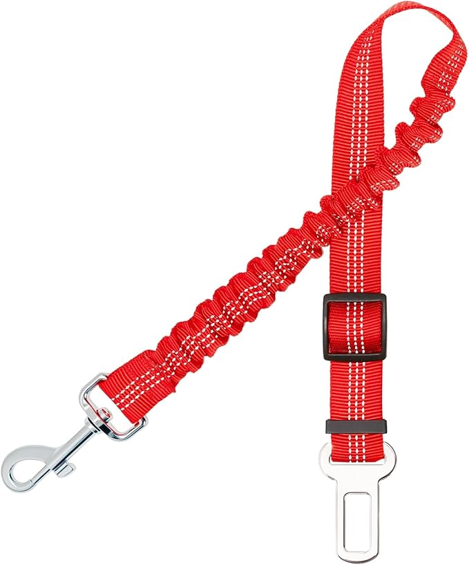 Dog Seat Belt for Car - Adjustable Dog Car Safety Harness, Elastic Cushioning Seatbelt Leash, Reinforced Metal Buckle Anti-Tangle Design, for Small and Medium Pets (Red)