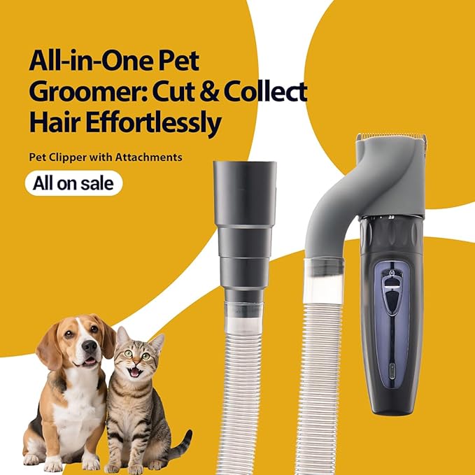 NebulaBloom 2-in-1 Pet Grooming Clipper wtih Vacuum Connector, Professional Hair Trimmer with Vacuum Collection System, 2-Speed Quiet Dog Grooming Kit,Cordless Trimmer Shaver for Dogs and Cats