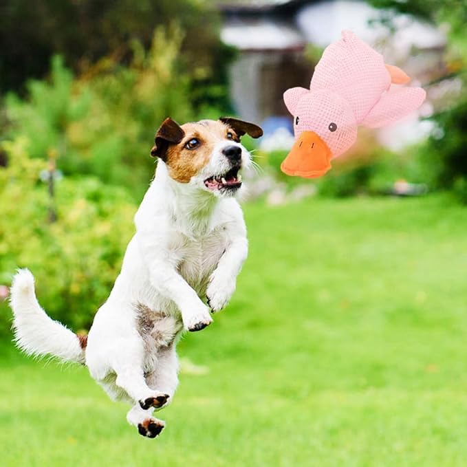 2025 Cute Yellow Calming Duck Dog Toy, Quack-Quack Duck Dog Toy, Cute Yellow Stuffed Calming Duck Dog Toys with Soft Squeaker, Interactive Dog Toys for Aggressive Chewers (Pink)