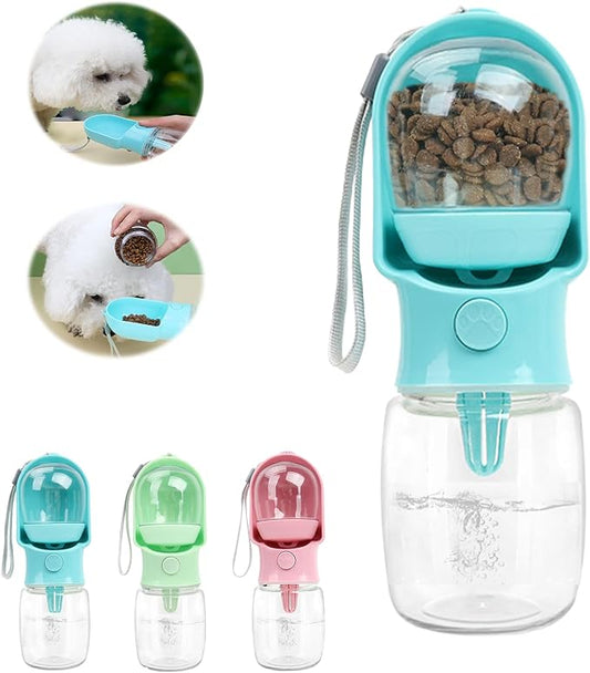 11oz Portable Dog Water Bottle with 6oz Food Container - Leakproof Travel Dispenser for Cats, Dogs & Service Animals, Dog Walking Accessories-Blue