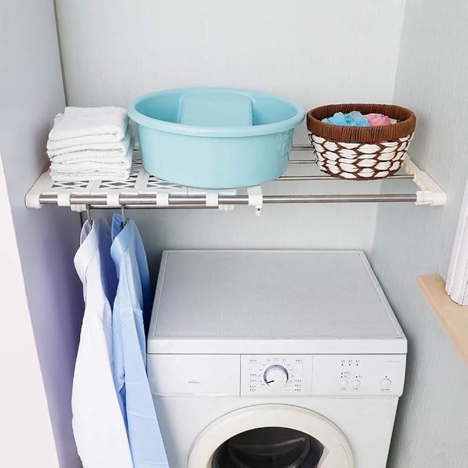 BAOYOUNI Expandable Closet Rod Pole Organizer Clothes Storage Rack Shelving Units Wardrobe Separators with 8 Mesh Spacers and 1 Hanging Rod, 25.59-43.31 IN