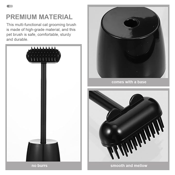 Uonlytech Cat Grooming Brush and Comb Set with Storage Base, Multi-functional Pet Massage Brush for Shedding Control, Comfortable Black Hair Remover for Indoor Cats and Dogs