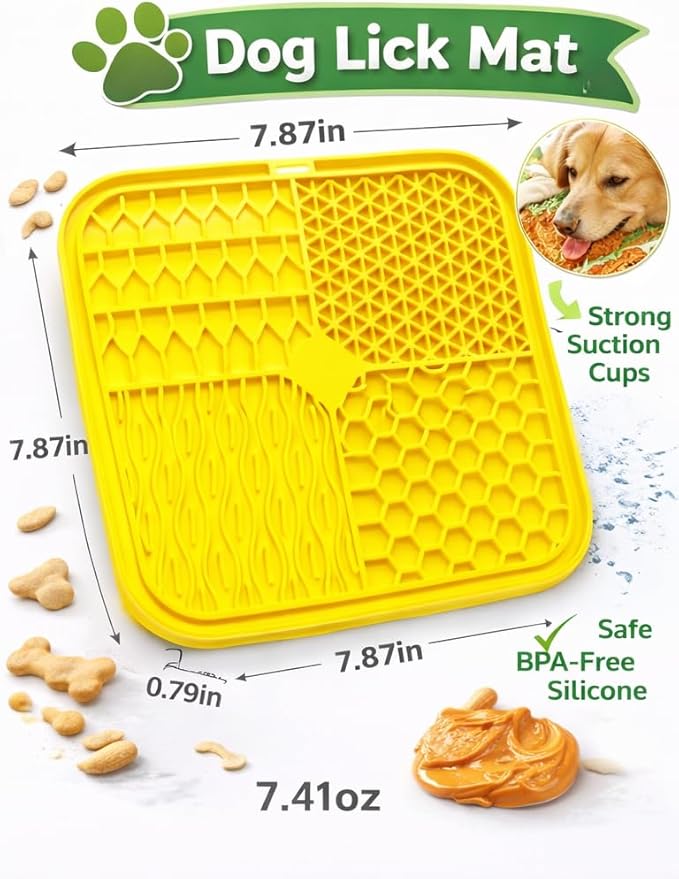 Lick Mat for Dogs and Cats, Food Grade Silicone Slow Feeder Mat with Strong Suction for Grooming, Bathing and Anxiety Relief, BPA-Free Pet Feeding Mat for Dental Care