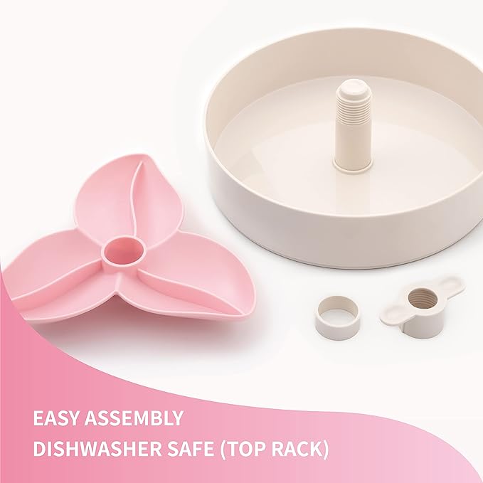 PetDreamHouse Spin Interactive Slow Feeder Bowl for Dogs - Bougainvillea Pink - Skill Level: Easy - Fun and Healthy Feeding with Movable, Adjustable Center Puzzle Piece for All Dogs and Food Types