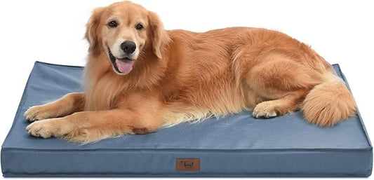 Outdoor All Weather XL Dog Bed, Waterproof Pet Bed for Extra Large Dogs, Orthopedic Egg Crate Foam with Removable Washable Oxford Cooling Cover, 44x32 Inch, Blue