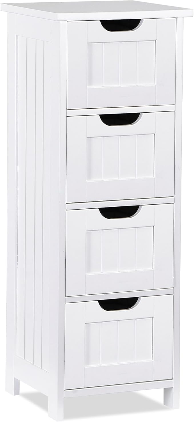 ZENY Bathroom Floor Storage Cabinet with 4 Drawers for Bedroom, Bathroom, Hallway, Narrow Toilet Paper Cabinet, Freestanding (White)