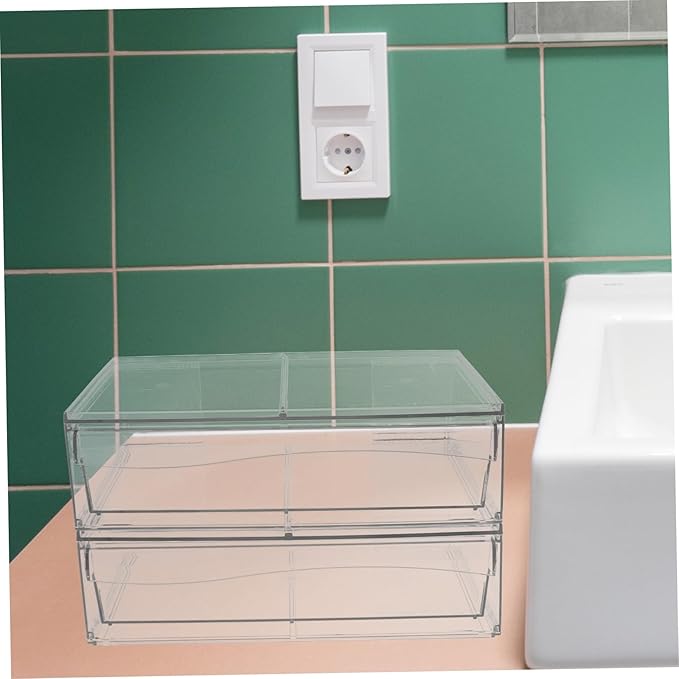 IMIKEYA 2pcs Detachable Acrylic Makeup Organizer Box with Drawer Stylish Desktop Storage for for Bathroom and Vanity Organization