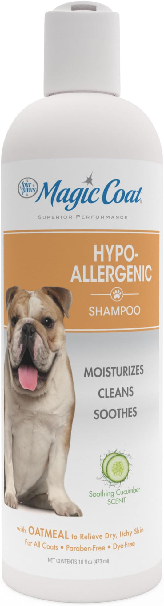 Four Paws Magic Coat Hypoallergenic Nourishing Oatmeal Shampoo for Dogs, Moisturizing Dog Wash for Itchy Dry Skin, Dog Grooming, Soothing Cucumber Scent, 16 Ounce