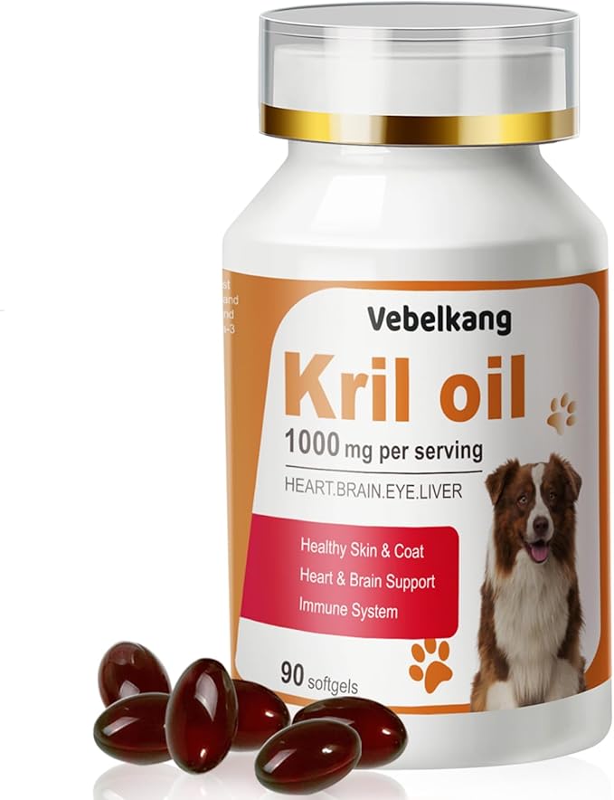 Krill Oil Omega 3 for Dogs - Allergy Relief - Joint Health - Itch Relief, Shedding - Skin and Coat Supplement - 90-Count Deep Sea Krill Oil Capsules - Omega 3 6 9 - EPA & DHA Fatty Acids