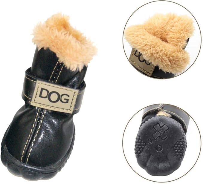 WINSOON Puppy Dog Shoes for Small Dogs Medium and Large Dogs，Dog Winter Boots，Pet Paw Protectors Covers, Snow Booties for Hiking Set of 4 (Size 2, Black)