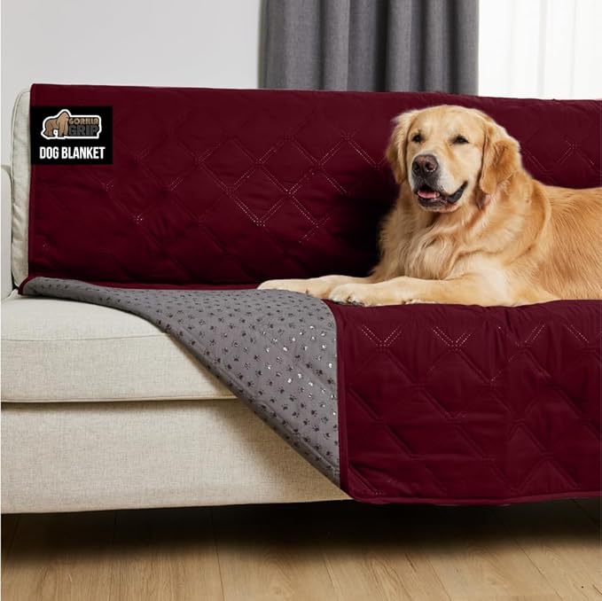 GORILLA GRIP Waterproof Dog Blanket, 82x102 Couch Cover for Dogs Washable, Protects Sofa, Furniture, Crate, Car, RV Essentials Pet Supplies, Tear and Slip Resistant Leakproof Cushion Cover, Burgandy