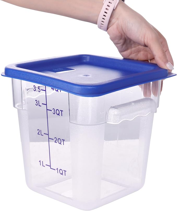 2 Pack RED Square Food Storage Container With Lid,Commercial Storage Box With Scale & Handle,Cake Making,Dough Marinating Meat,Kitchen Supplies (4 Quart)