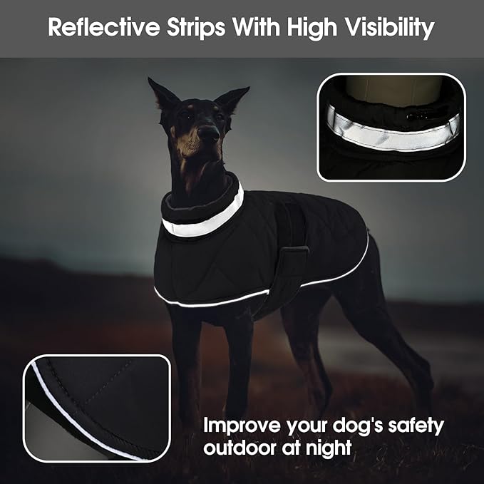 Dog Winter Coat Warm Padded Puppy Jacket Windproof Water Resistant Clothes for Small Medium Large Pets Christmas Sweater Outfit Vest(Black, 3XL)