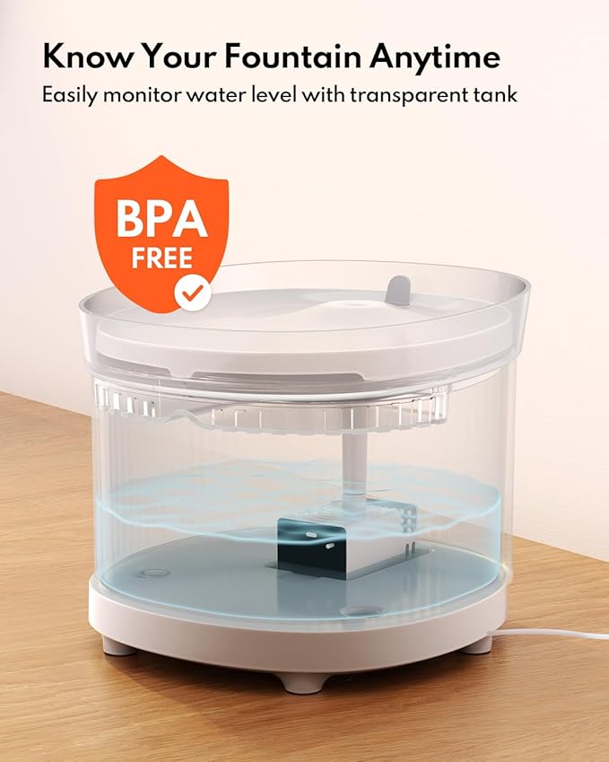 Homerunpet Cat Water Fountain with Wireless Pump, Ultra Quiet Pet Water Fountain Indoor, BPA-Free, Detachable Design, Easy to Clean Cat Water Bowl for Cats, Dogs, Filters Included, 68oz/2L
