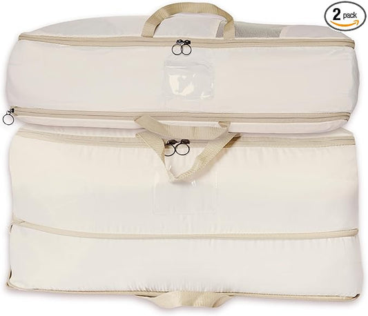 2-pack Comforter Storage Bag - Compression Organizer, Pillow, Blanket, Bedding, Duvet - Space Saver Collapsible Extra Large Mesh Packing Cube - Queen King Size (2-pack Medium Size (24x14x11))