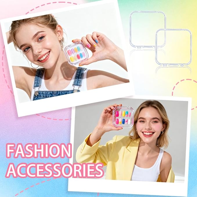 15PCS press-on nail storage set includes 1 Clear Organizer, 14 Nail Display Case Fake Nail Instructions and Double Sided Adhesive Artificial False Nail Box Acrylic Organizer Nail Case