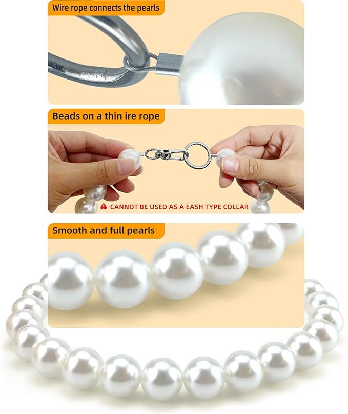 KUDES Chunky Pearl Dog Necklace (Beads 20mm),Elegant Classic Super Big Pearl Collar Necklace Accessories for Medium Large Dogs Occasions and Gatherings (White, XL(Neck Girth 18.5''-20''))