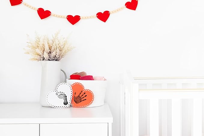 Pearhead Valentine's Day Baby Clean-Touch Ink Pad Set, No Mess Handprint and Footprint Maker, Baby's First Valentine, 2 Heart Print Cards
