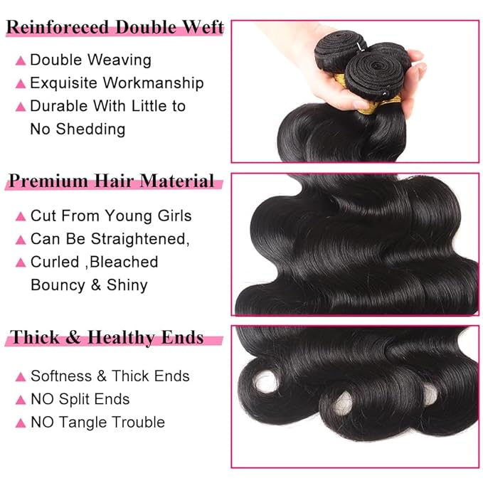 Selina 3 Bundles Human Hair 24 24 24 Inch Brazilian Body Wave Bundles 300g Remy Hair Natural Black Color (24 24 24Inch, Body Wave)