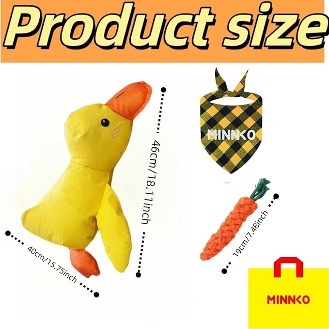 2025 Upgraded Mellow Dog Calming Duck Toy,Quack Yellow Stuffed Duck Dog Toy with Carrot,Interactive Chew Toy for Dogs Indoor Puppy (Oxfordcloth Yellow)