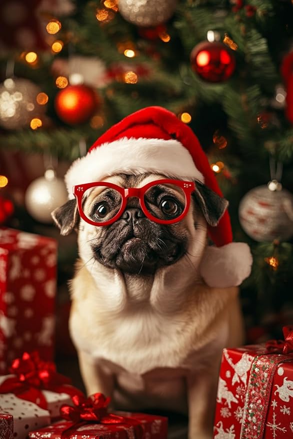 Pug with Glasses Diamond Painting Kits for Beginner, 5d DIY Diamond Painting Kits for Adult Christmas, Paint by Number Without Frame Home Wall Decor 12 * 16Inch