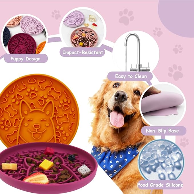 Non-Slip Slow Feeder Pet Bowl – Anti-Choking Feeding Bowl with Suction Cups for Dogs & Cats, Promotes Healthy Digestion (Pink, Woofle)