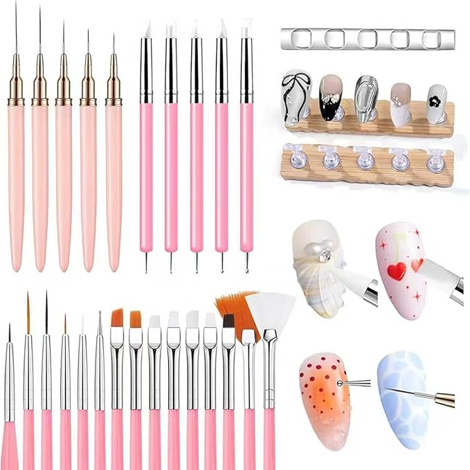 Professional Nail Art Brush Set with Liner, Gel, Fan, Silicone & Dotting Brushes - Nail Art Tool Kit for Acrylic & Gel Nail Art, French Tip, Ombre & Intricate Patterns, Salon & DIY Manicure