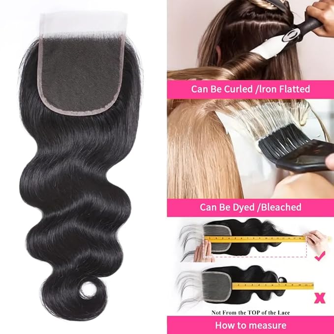 Selina 5x5 Body Wave Lace Closure Human Hair Unprocessed Brazilian Virgin Hair Free Part Closure Human Hair Extensons for Women Natural Black Color 8Inch