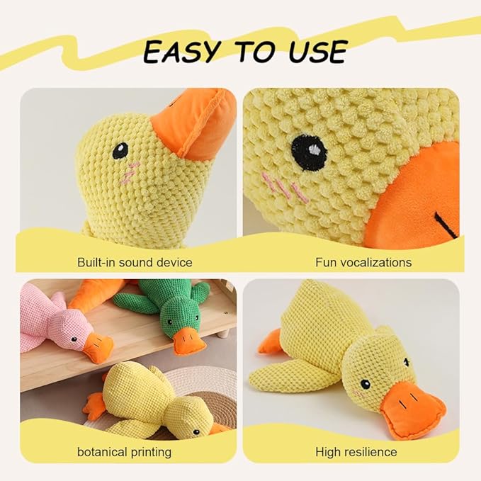 2025 Upgraded Dog Toys, New Durable Calming Duck Toys, Dog Toys for Aggressive Chewers with Soft Squeaker, Fun for Indoor Puppies and Senior Pups (2 Pcs, L-11.4 * 13.5in)
