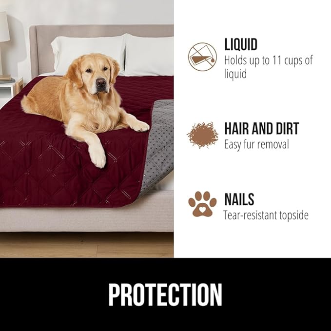 GORILLA GRIP Waterproof Dog Blanket, Couch Cover for Dogs Washable, Protects Sofa, Furniture, Crate, Car, RV Essentials Pet Supplies, Tear and Slip Resistant Leakproof Cushion Cover, 40x50 Burgandy