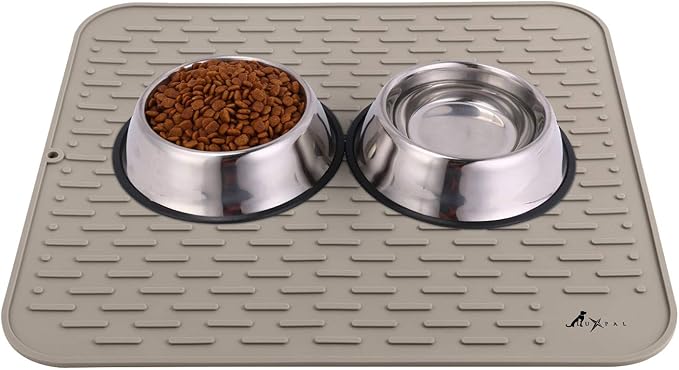 LuxPal Large 17X15 Premium Grade Silicone Dog & Cat Indoor or Outdoor Food Mat for Pets and Animals None Slip Food Tray Placemat for All Floors, Washable, Food Grade, (Brown)