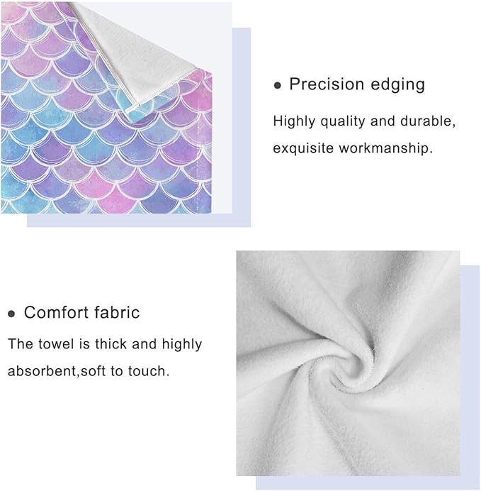 Pfrewn Magic Pink Blue Mermaid Scales Towels Set of 3 Rainbow Marble Galaxy Bathroom Towel Soft Absorbent Bath Hand Towels Washcloth Guest Towel Sets Bathroom Decorations