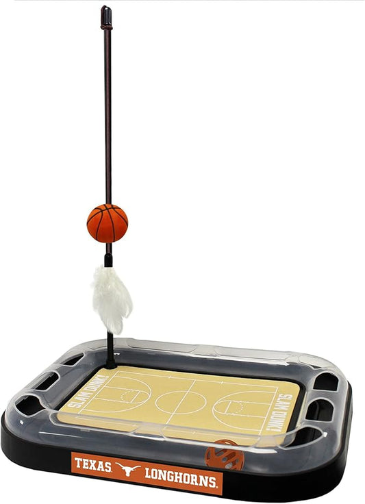 CATS SCRATCHER NCAA Texas Longhorns Basketball Court CAT Scratcher Toy with Catnip Filled Plush Basketball Toy & Feather Cat Toy Hanging, with Jingle Bell Interactive Ball Cat Chasing 5-in-1 Kitty Toy