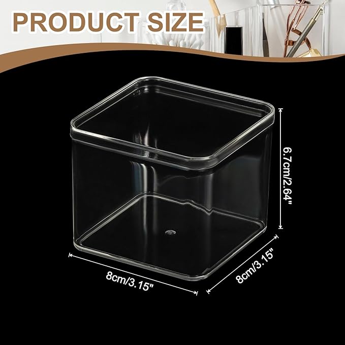 Acrylic Box with Lid, 3.15 x 3.15 x 2.64 in Acrylic Display Case Plastic Square Cube Container Storage Holder Stackable Bins for Cosmetic Collectible Candy Jewelry(2 Pack, Clear)