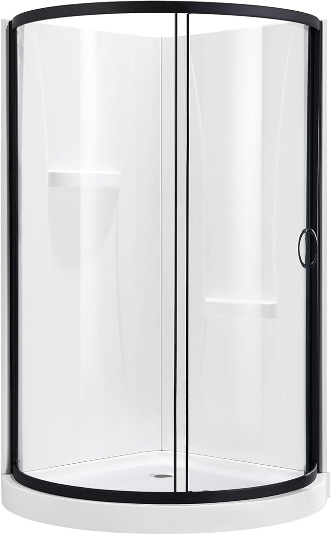OVE Decors Breeze 38 in. Corner Shower Clear Sliding Door with Walls and Base in Black Finish