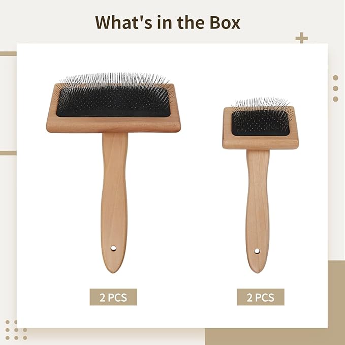 4 Pcs Pet Grooming Comb Set, Wooden Handle and Metal Bristles, Small and Large for Dogs and Cats, Hanging Loop for Storage, Effective Shedding Control