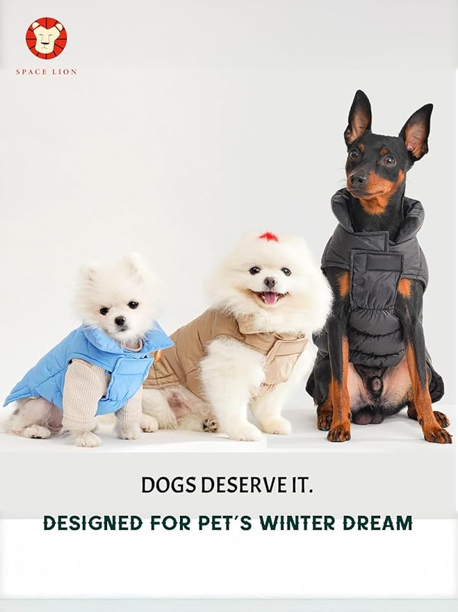SPACE LION Dog Puffer Jacket, Down Winter Coat, Durable Outdoor Coat for Cold and Windy Conditions, Lightweight & Adjustable Fit Coats for Small Dogs, (Alaskan Blue, Size 10 Gift Box)