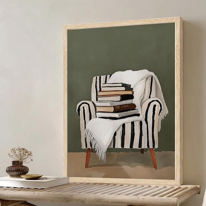 XJYISUO Framed Wall Art Cozy Books Canvas Art Modern Reading Pictures Wall Decor Farmhouse Paintings Neutral Artwork For Living Room Bedroom Study