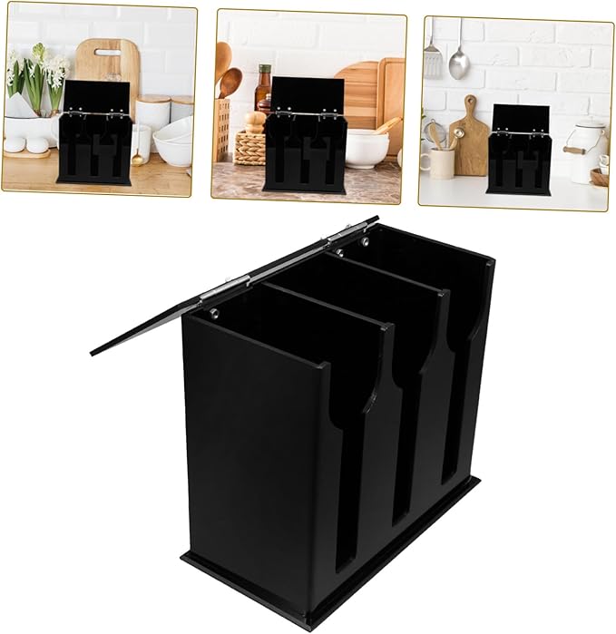 PRETYZOOM Acrylic Utensil Holder with Compartments Spoon and Fork Dispenser for Kitchen Organization Non-Slip Design for Cutlery Storage and Easy Access