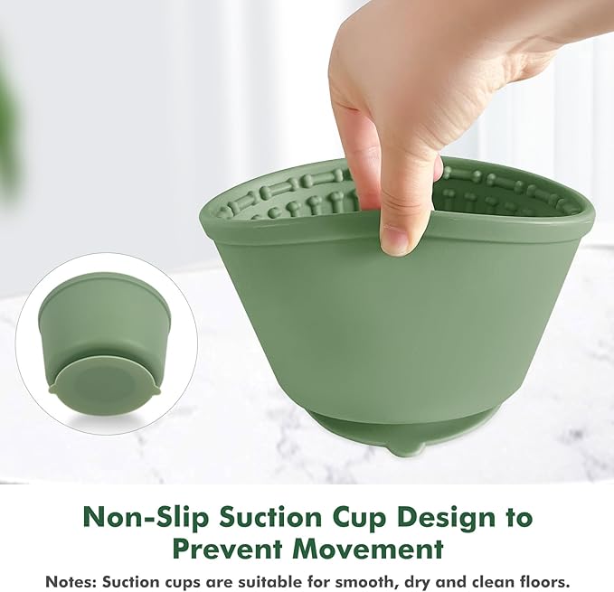 Large Silicone Slow Feeder Dog Bowls, Non-Slip Dog Slow Feeder Lick Bowl for Medium Large Breed, Enrichment Toys for Distraction, Anxiety Relief & Enrichment (Green, 4.2 Cup)