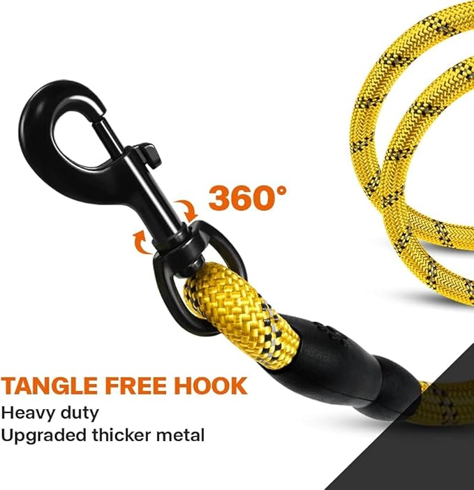 Taglory Rope Dog Leash 5 FT with Comfortable Padded Handle, Highly Reflective Threads Leash for Medium Large Dogs, 1/2 inch, Yellow