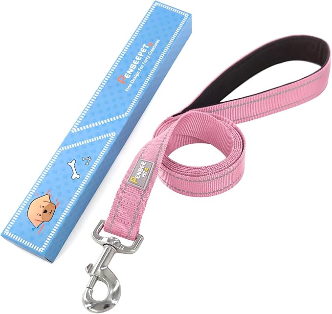 Dog Leash 6 FT Padded Handle Nylon Reflective Dogs Leashes for Medium Dogs Pink