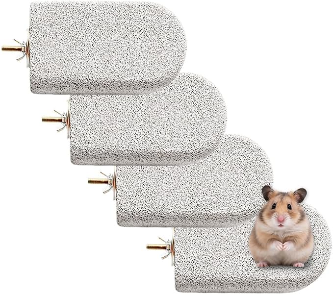 4 Pack Large Size Lava Ledge for Small Pets - Chinchilla, Hamster, Parrot - Grinding & Jumping Platform in Gray