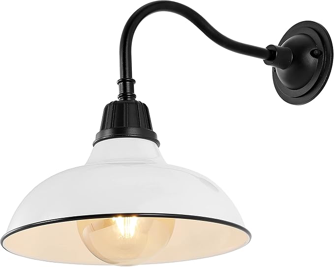 JONATHAN Y JYL7613A Aurora 12.25" 1-Light Farmhouse Industrial Indoor/Outdoor Iron LED Gooseneck Arm Outdoor Sconce Metal Bowl Shade Vintage Cottage Rustic Porch Patio Yard Barn, White