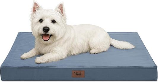 Outdoor Dog Bed for Small Dogs & Cats, Waterproof Dog Crate Mat Orthopedic Egg Crate Foam with Washable Removable Oxford Cover, Blue