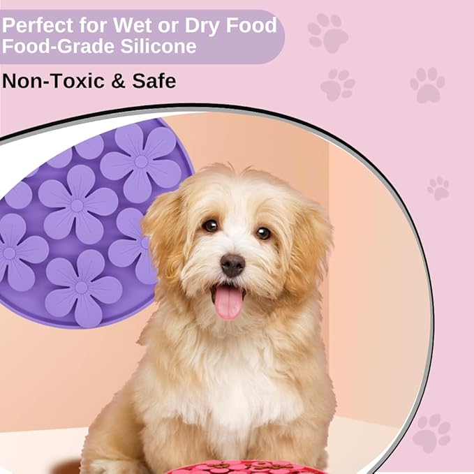 Non-Slip Slow Feeder Pet Bowl – Anti-Choking Feeding Bowl with Suction Cups for Dogs & Cats, Promotes Healthy Digestion (Grey, Flower)